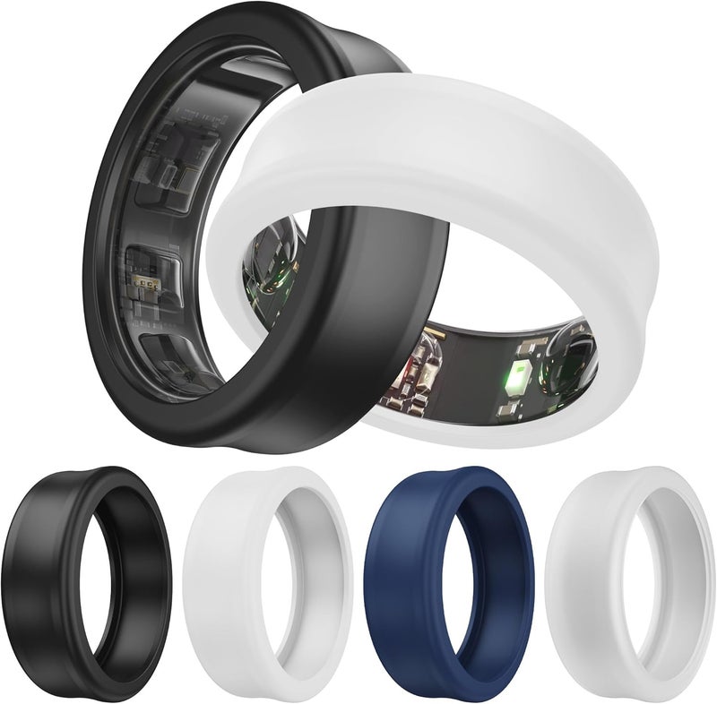 Dr.DJ [4 Pack Ultra -Thin Silicone Cover for Oura Ring Gen 4/4 Ceramic, Oura Ring Gen 3, Protector for Samsung Galaxy Ring/RingConn/for UltraHuman Ring AIR Sizing Kit, S (White/Black/Blue/Transparent) - Image 1